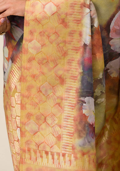 Mustard Printed Tissue Saree