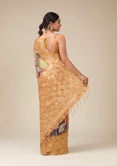 Mustard Printed Tissue Saree