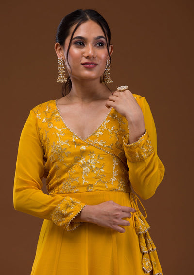 Mustard Sequins Georgette Readymade Salwar Suit-Koskii