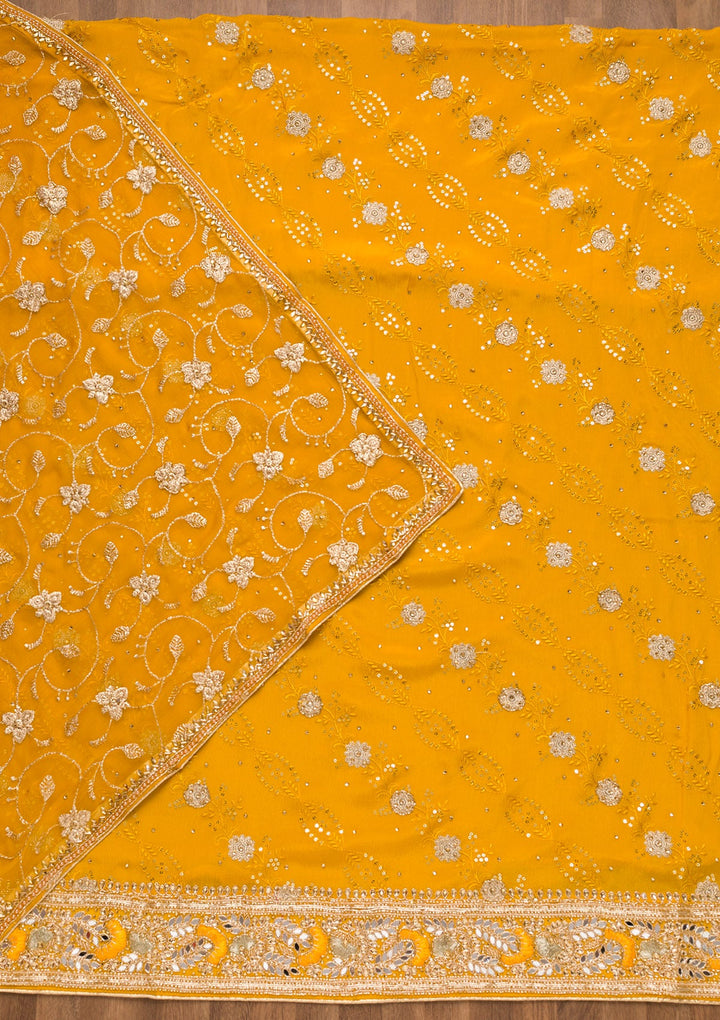 Mustard Sequins Georgette Unstitched Salwar Suit-Koskii