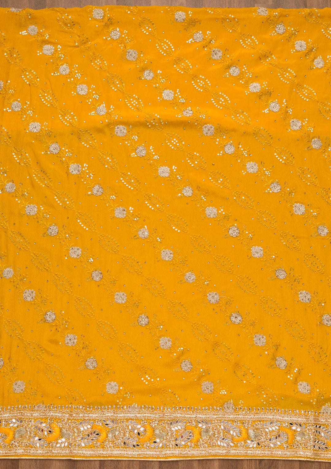 Mustard Sequins Georgette Unstitched Salwar Suit-Koskii