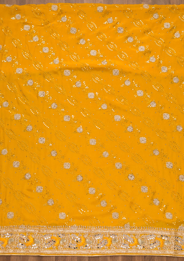 Mustard Sequins Georgette Unstitched Salwar Suit-Koskii
