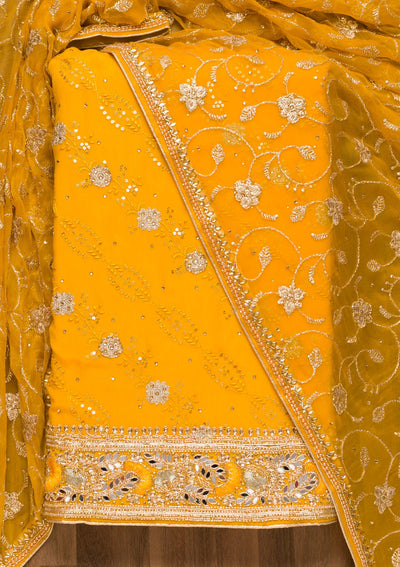 Mustard Sequins Georgette Unstitched Salwar Suit