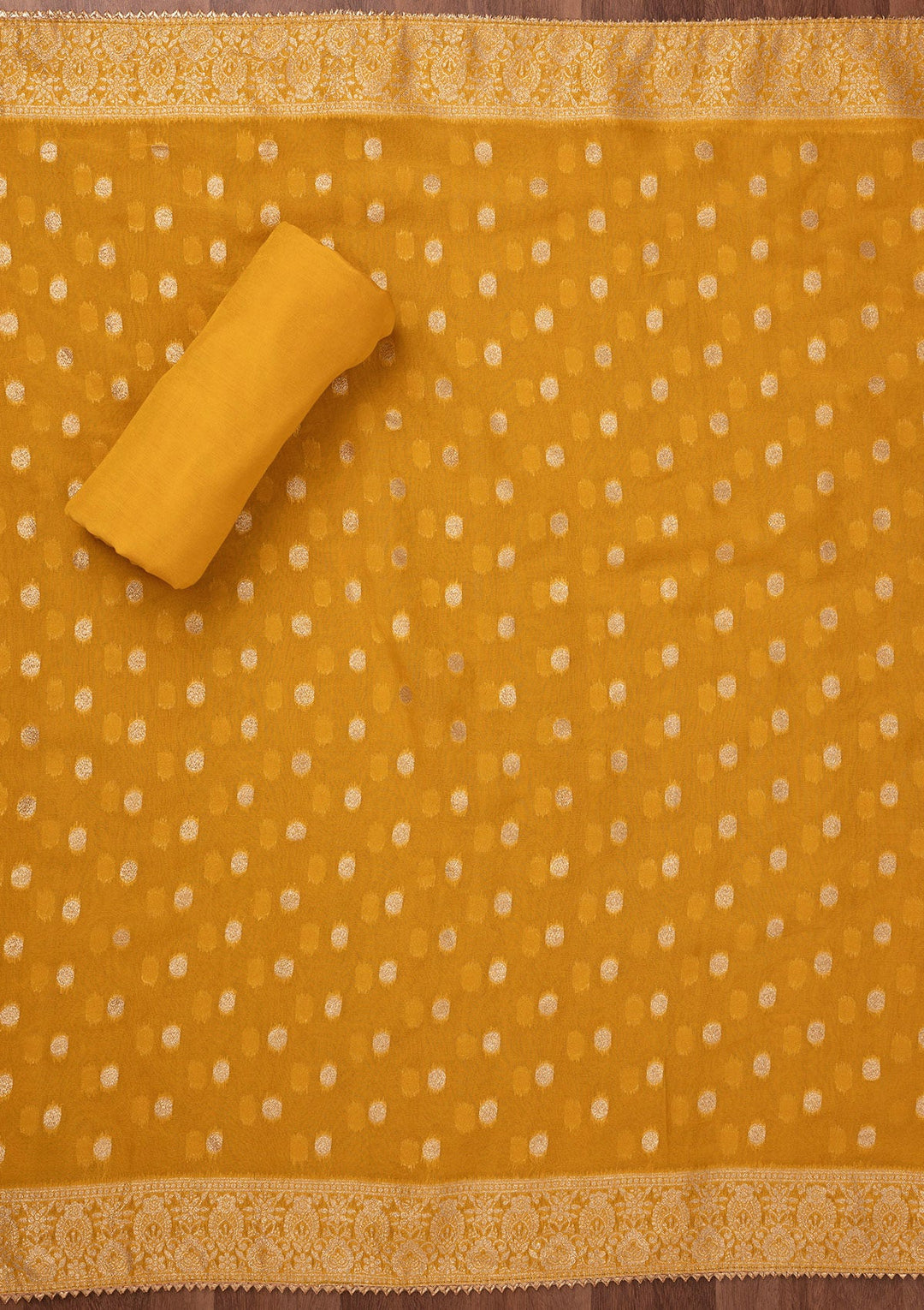 Mustard Sequins Georgette Unstitched Salwar Suit-Koskii