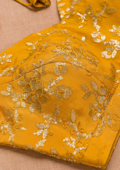 Mustard Sequins Semi Crepe Blouse-Koskii