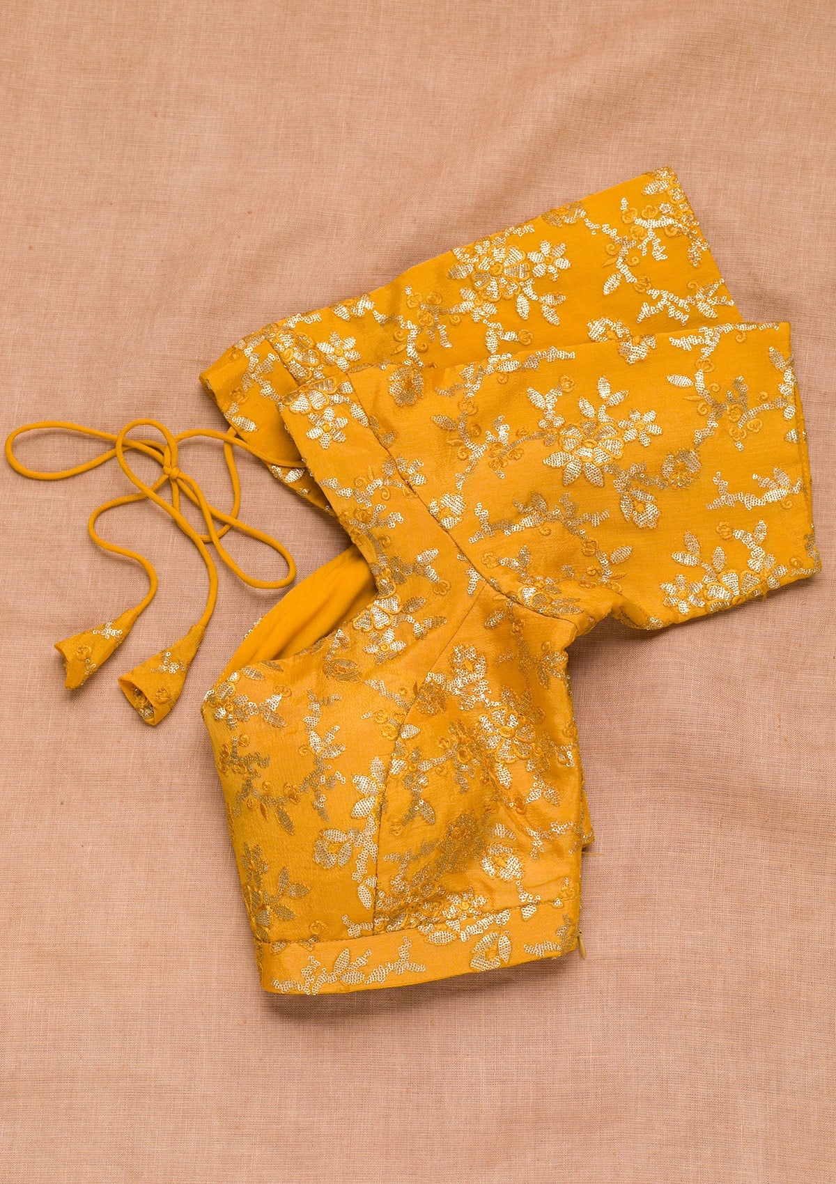 Mustard Sequins Semi Crepe Blouse-Koskii