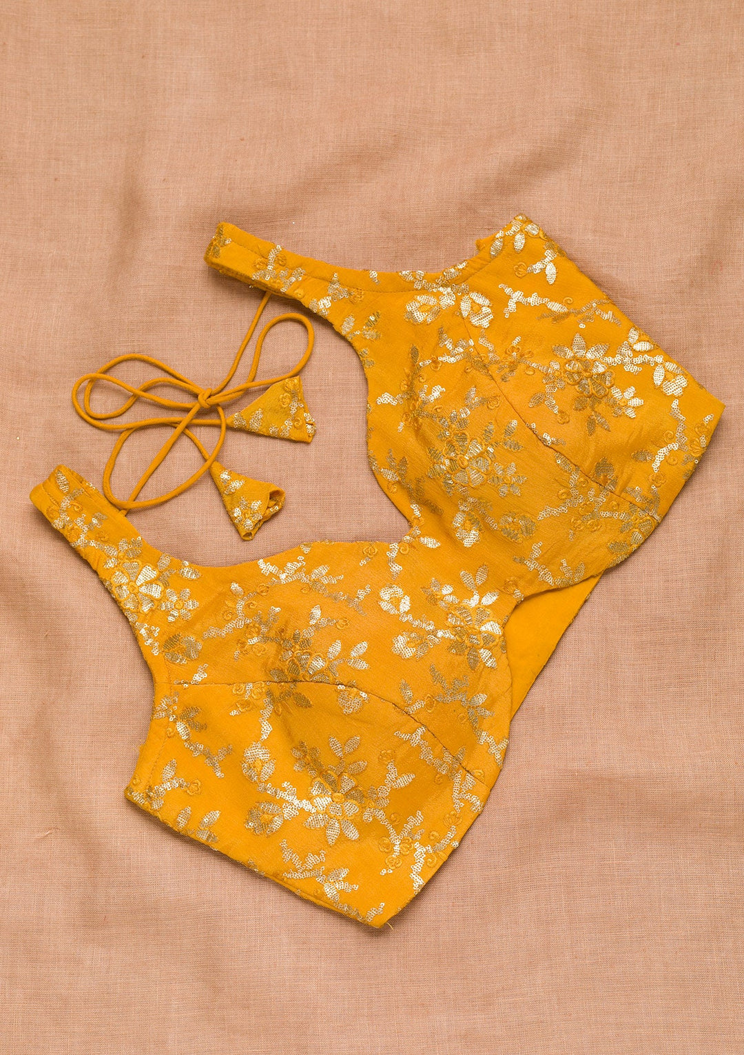 Mustard Sequins Semi Crepe Blouse-Koskii