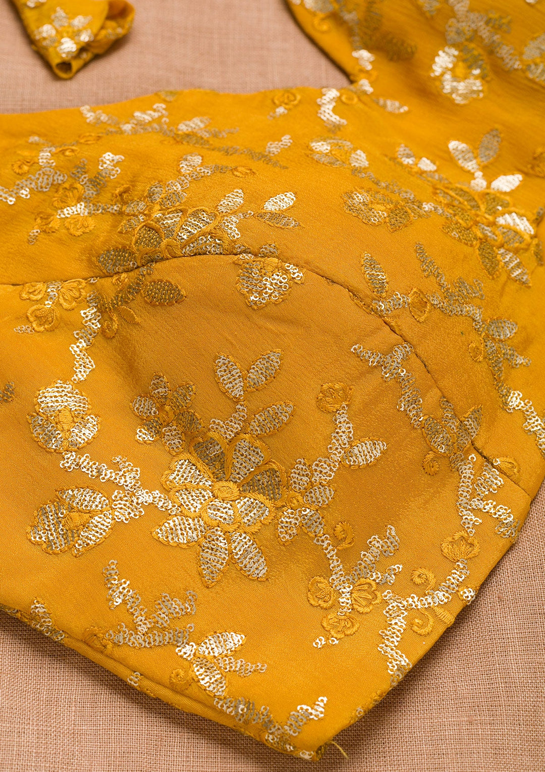 Mustard Sequins Semi Crepe Blouse-Koskii