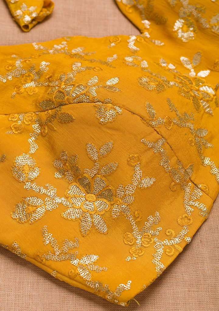 Mustard Sequins Semi Crepe Blouse-Koskii