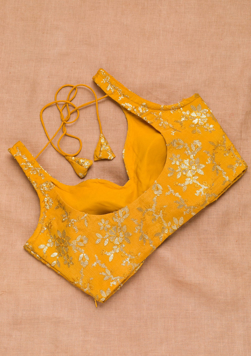 Mustard Sequins Semi Crepe Blouse-Koskii