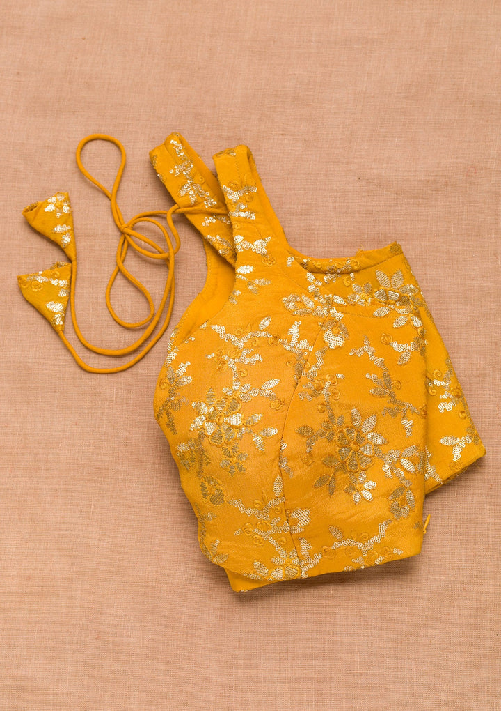Mustard Sequins Semi Crepe Blouse-Koskii