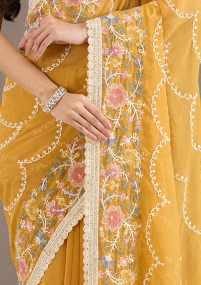 Mustard Sequins Tissue Saree-Koskii