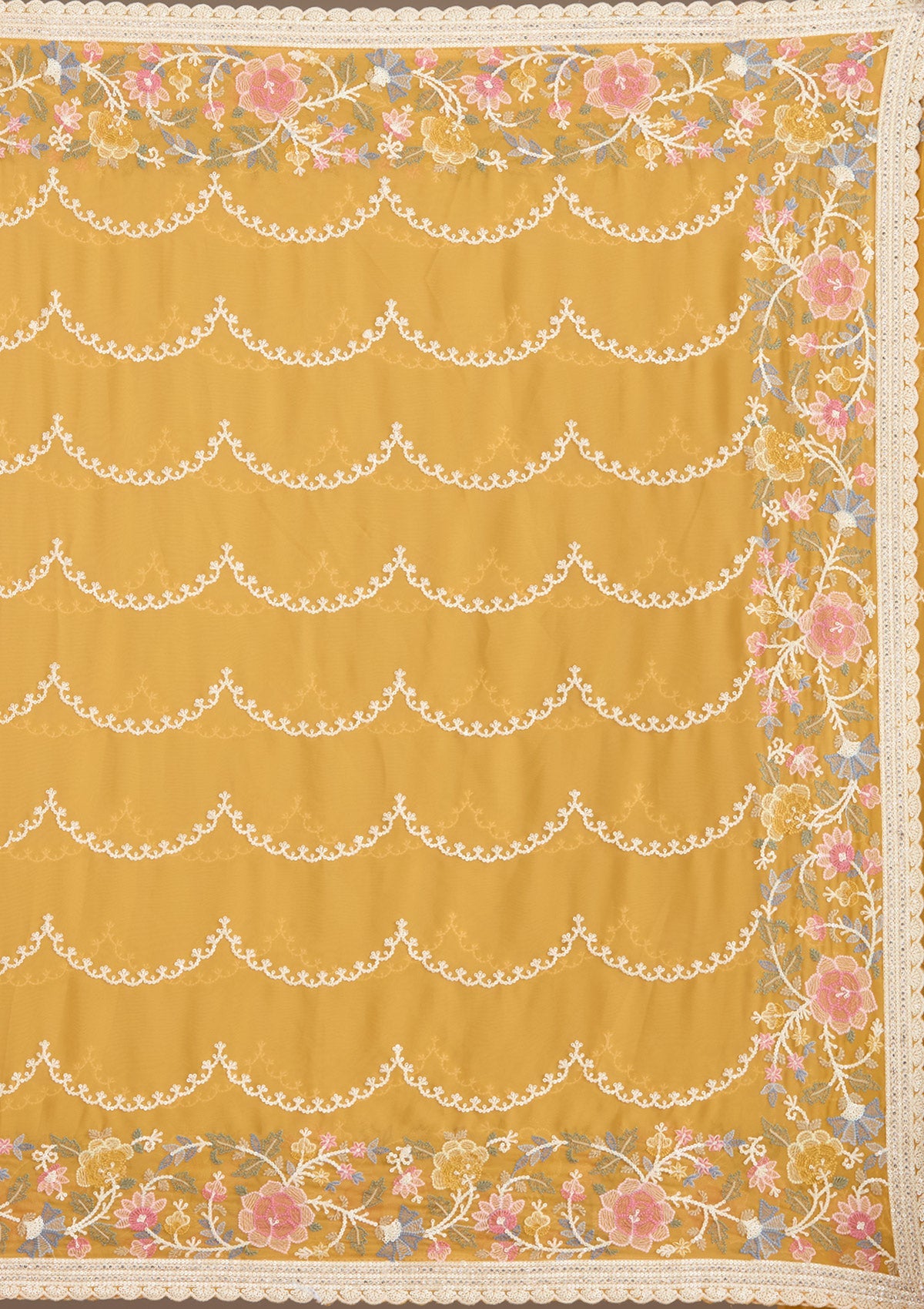 Mustard Sequins Tissue Saree-Koskii