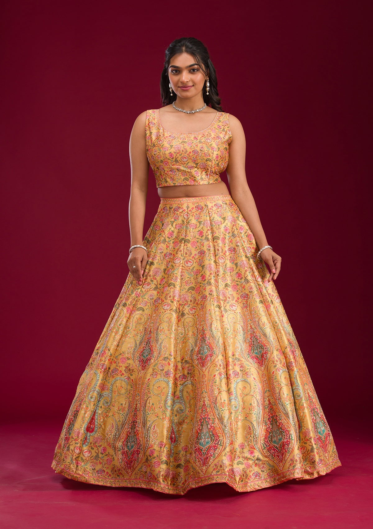 Mustard Silver Zariwork Banarasi Readymade Lehenga