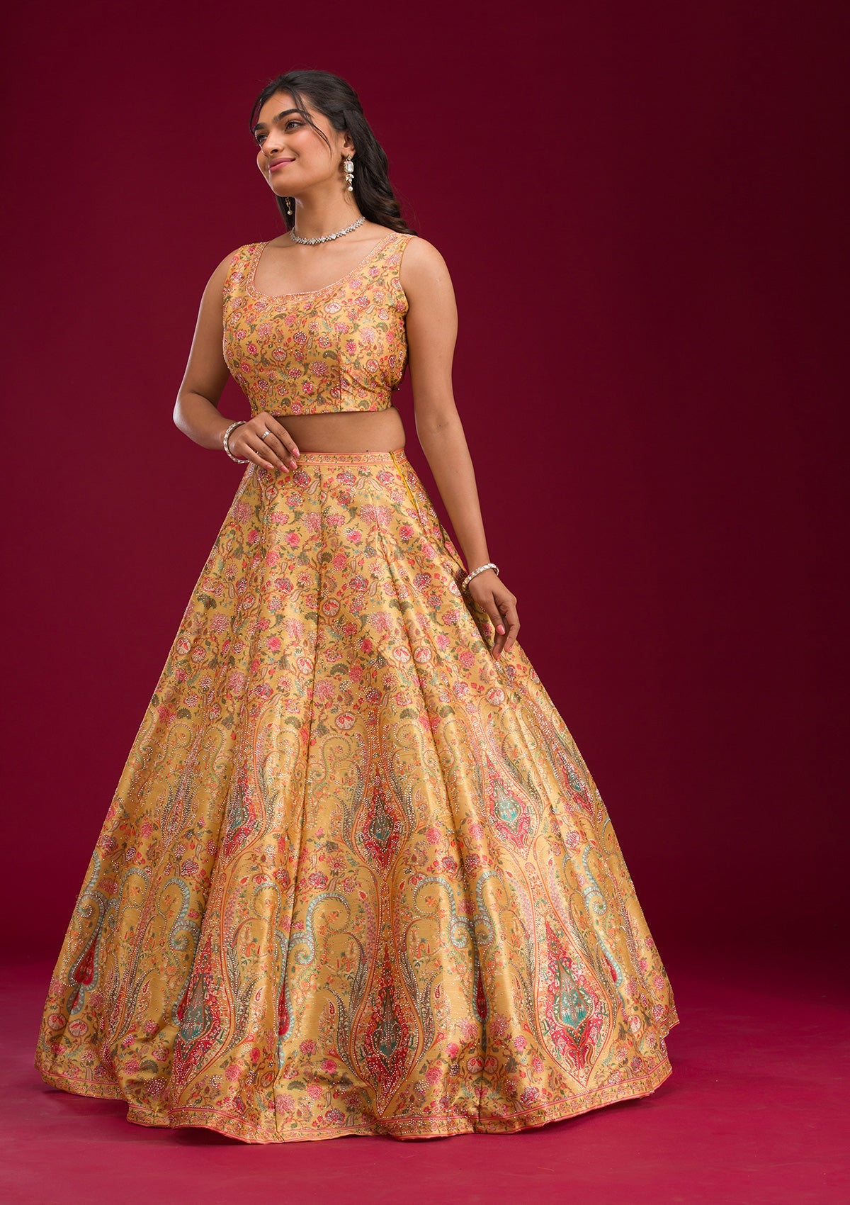 Mustard Silver Zariwork Banarasi Readymade Lehenga