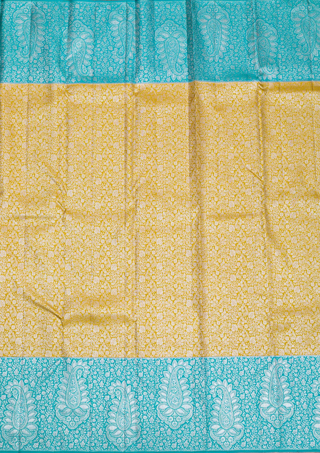 Mustard Silver Zariwork Pure Silk Saree-Koskii