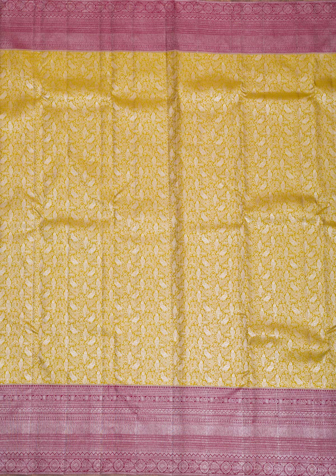 Mustard Silver Zariwork Pure Silk Saree-Koskii