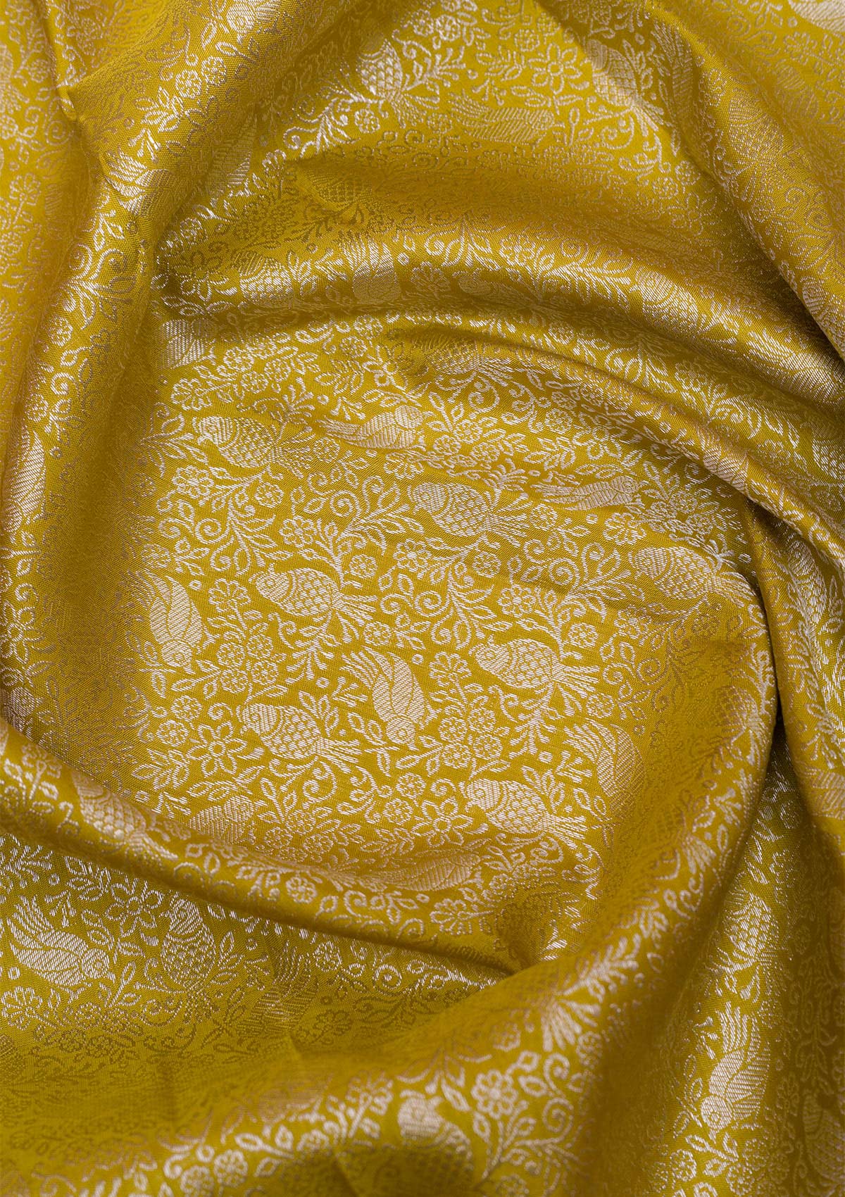 Mustard Silver Zariwork Pure Silk Saree-Koskii
