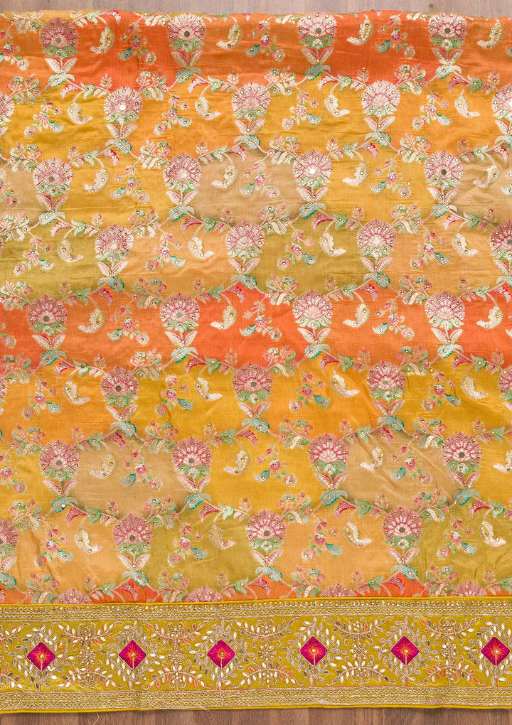 Mustard Stonework Banarasi Silk Unstitched Salwar Suit-Koskii