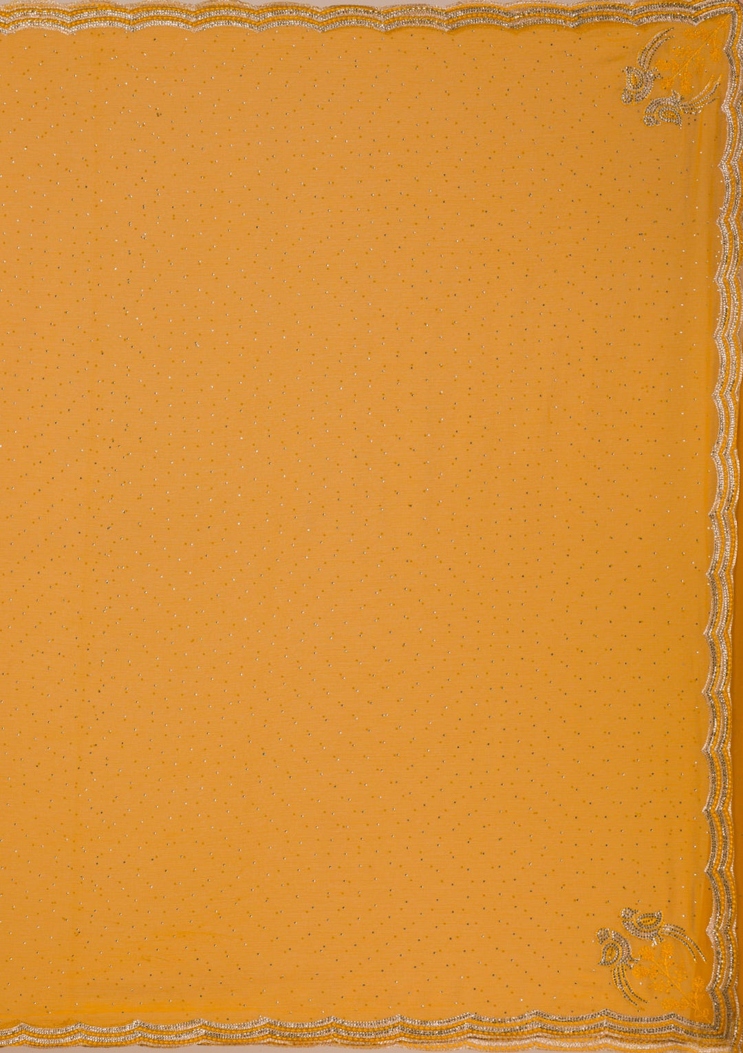 Mustard Stonework Chiffon Saree-Koskii