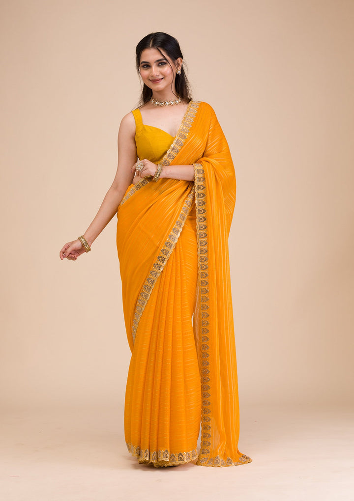 Mustard Stonework Georgette Saree-Koskii