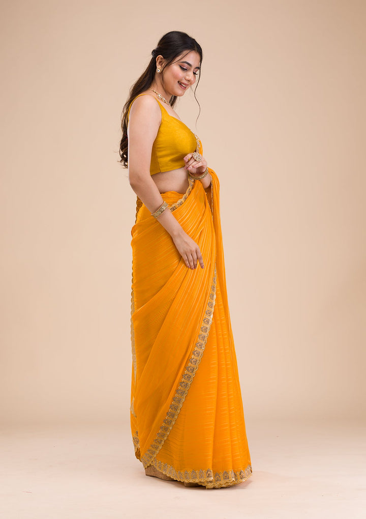 Mustard Stonework Georgette Saree-Koskii