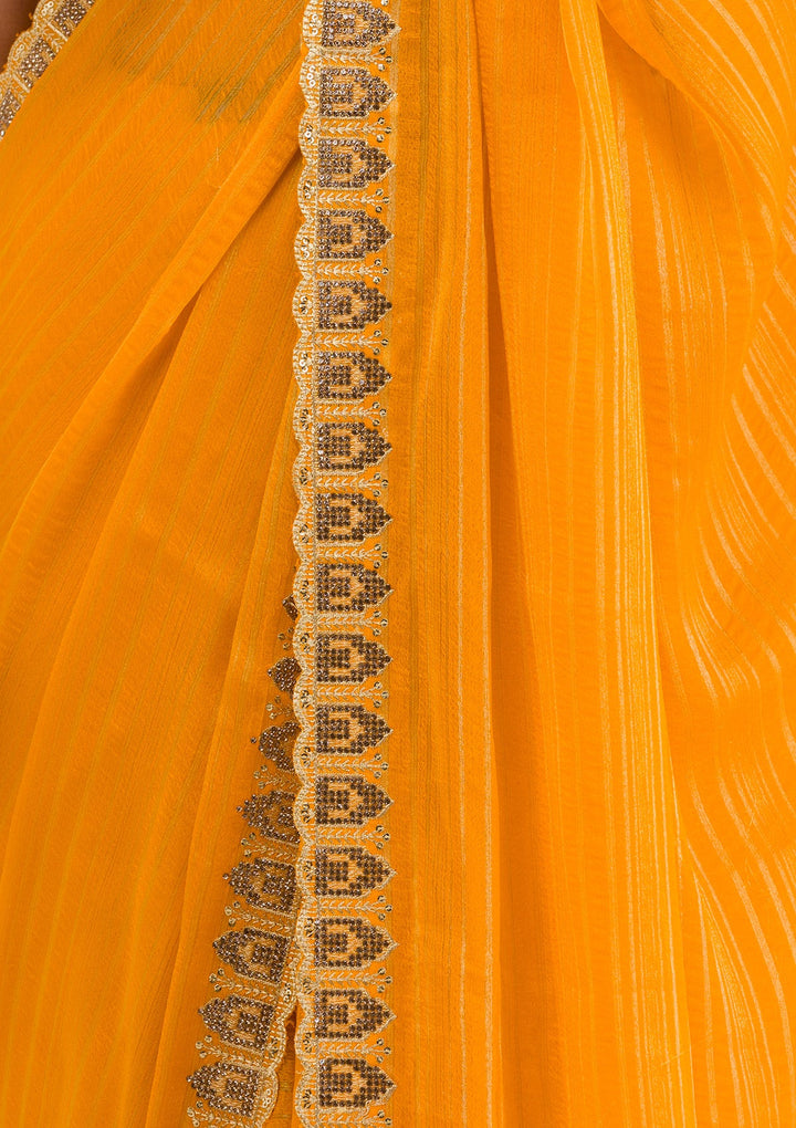 Mustard Stonework Georgette Saree-Koskii