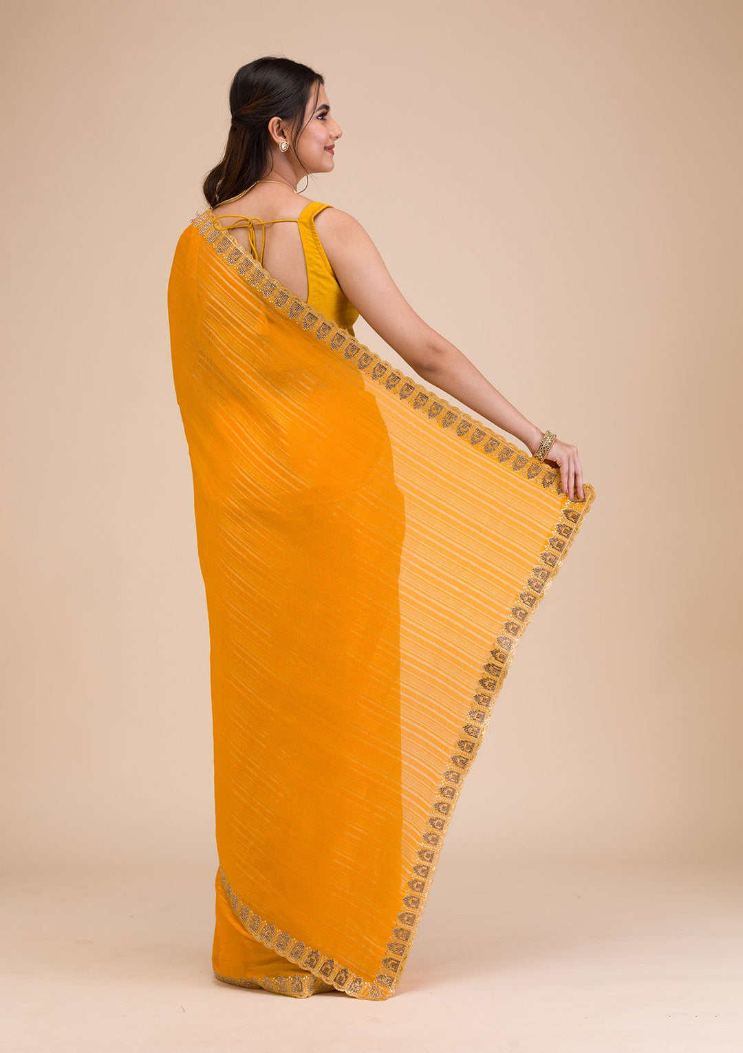 Mustard Stonework Georgette Saree-Koskii