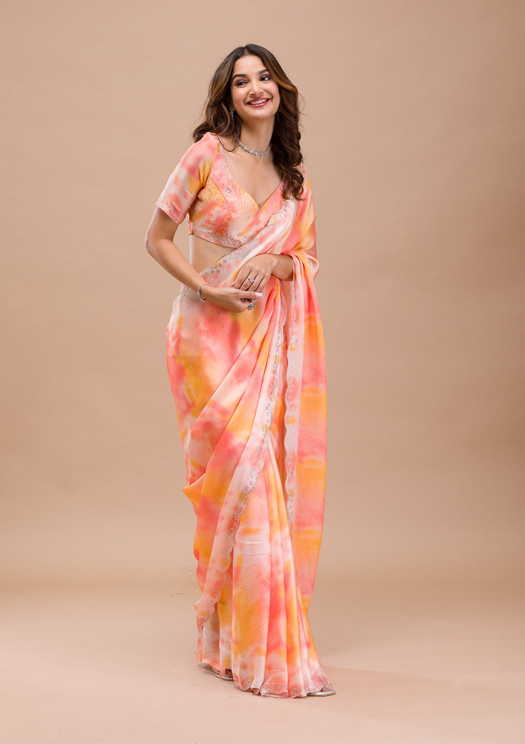 Mustard Stonework Georgette Saree-Koskii