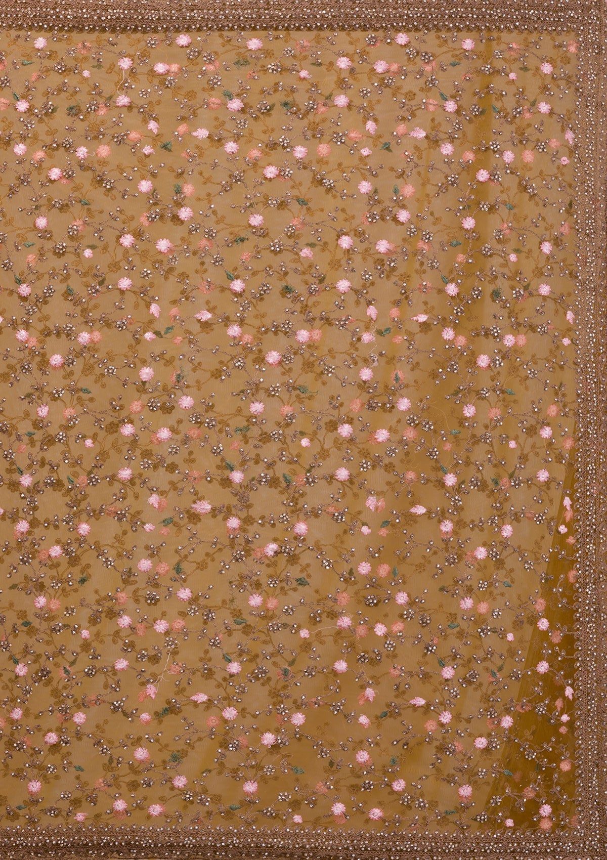 Mustard Stonework Net Saree-Koskii