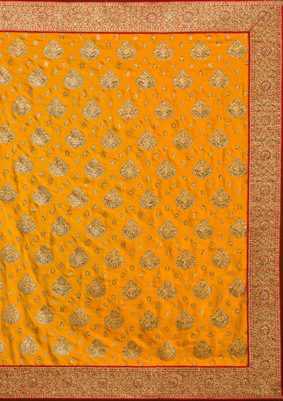 Mustard Stonework Satin Saree-Koskii