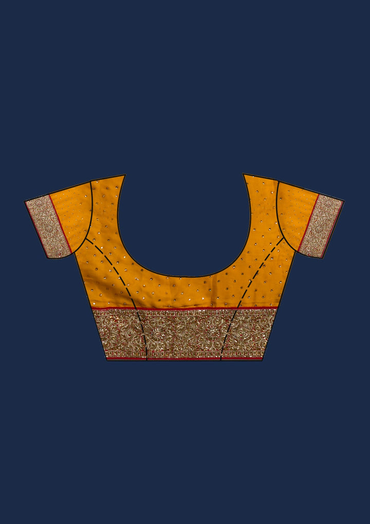Mustard Stonework Satin Saree-Koskii