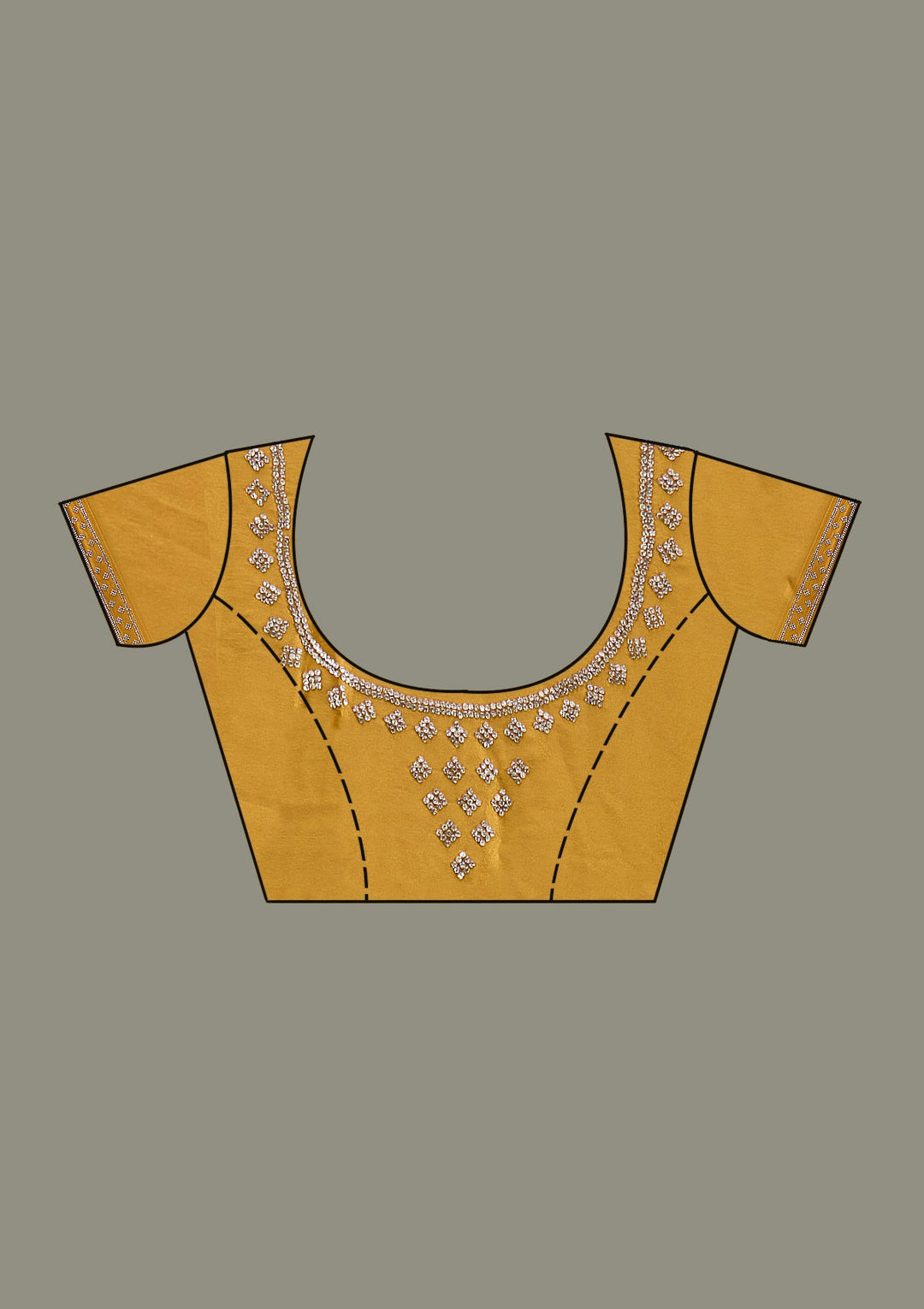 Mustard Stonework Satin Saree-Koskii