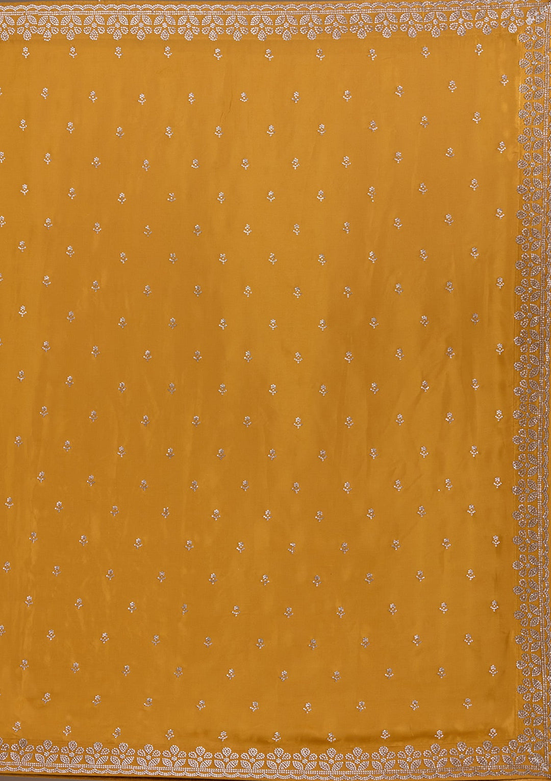 Mustard Stonework Satin Saree-Koskii