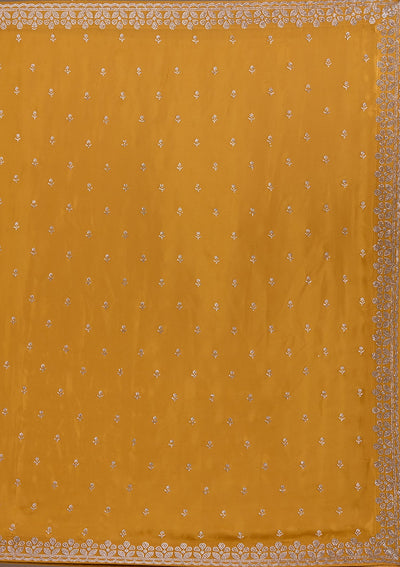 Mustard Stonework Satin Saree-Koskii