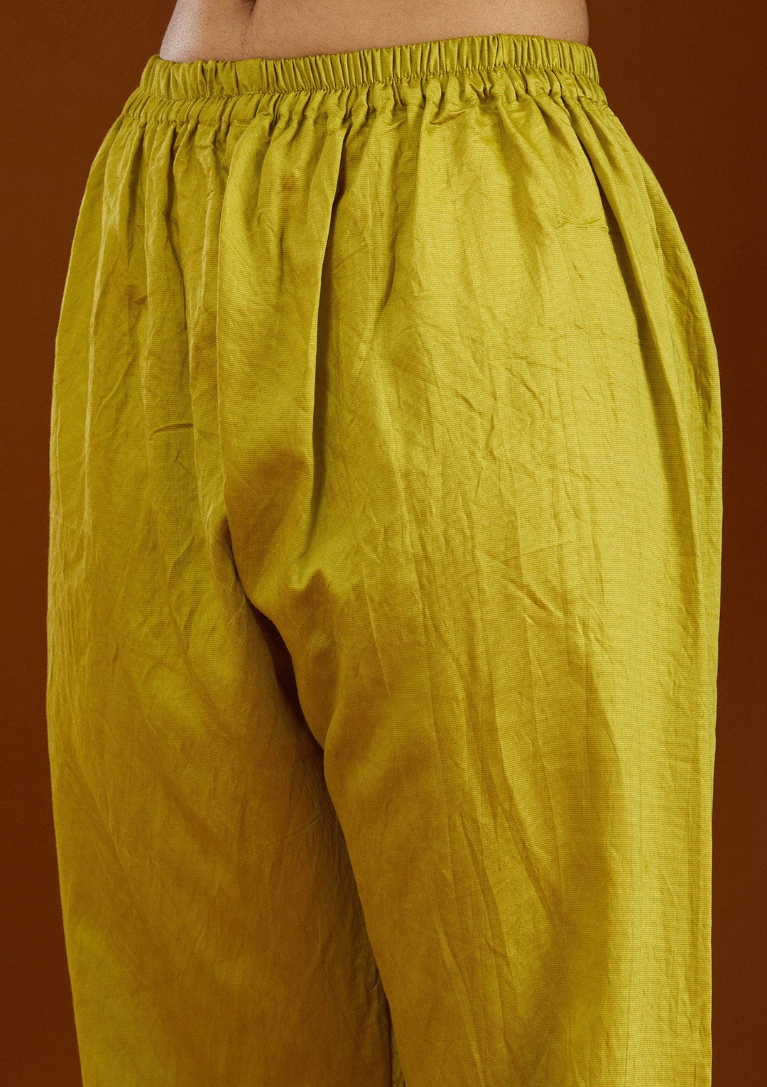 Mustard Stonework Semi Crepe Readymade Salwar Suit-Koskii