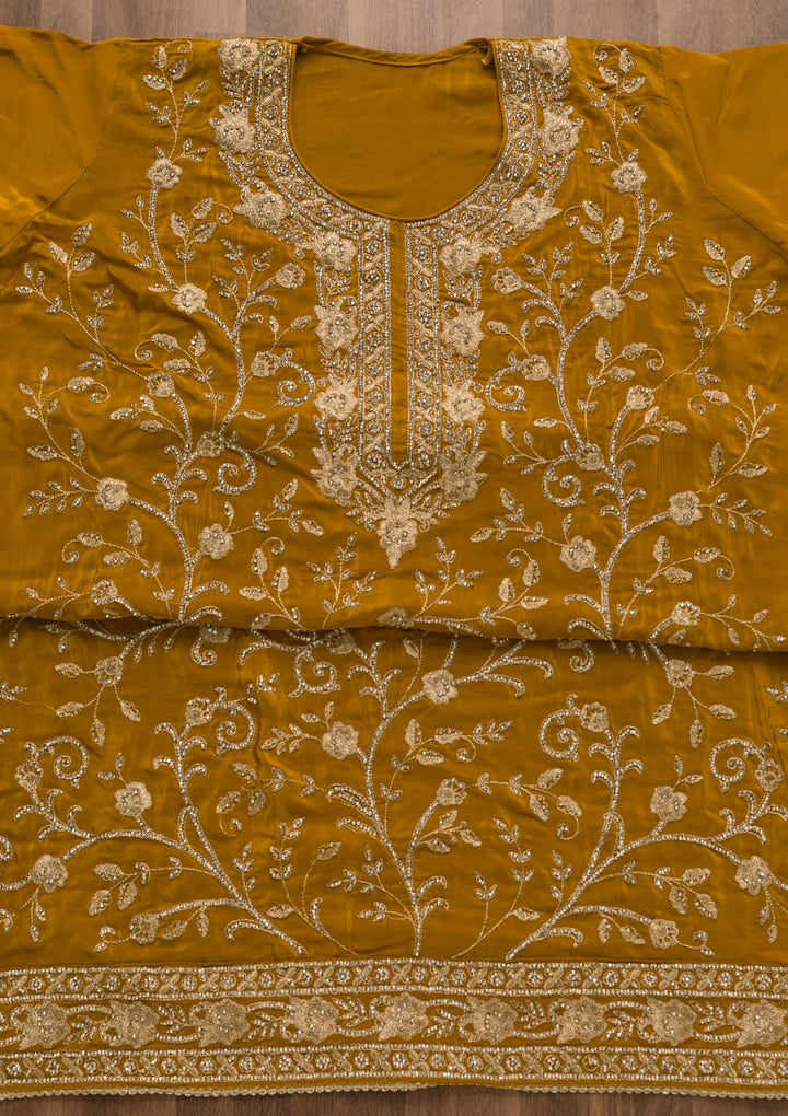 Mustard Stonework Semi Crepe Unstitched Salwar Suit-Koskii