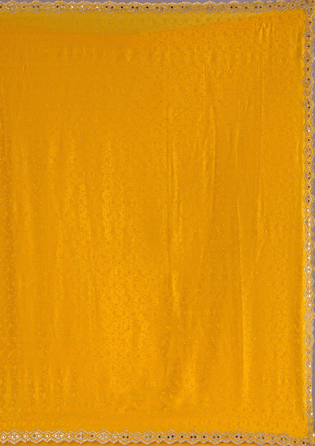 Mustard Stonework Semi Crepe Saree-Koskii