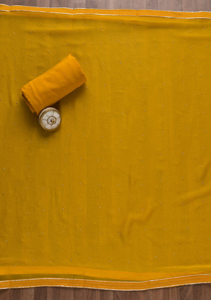 Mustard Stonework Tissue Unstitched Salwar Suit-Koskii