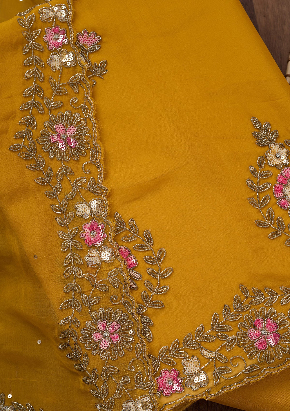 Mustard Stonework Tissue Unstitched Salwar Suit-Koskii