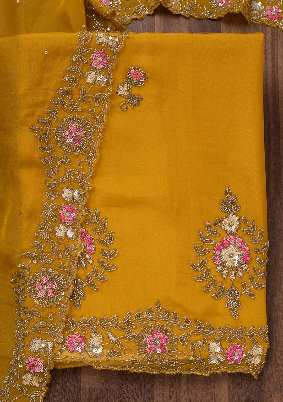 Mustard Stonework Tissue Unstitched Salwar Suit-Koskii