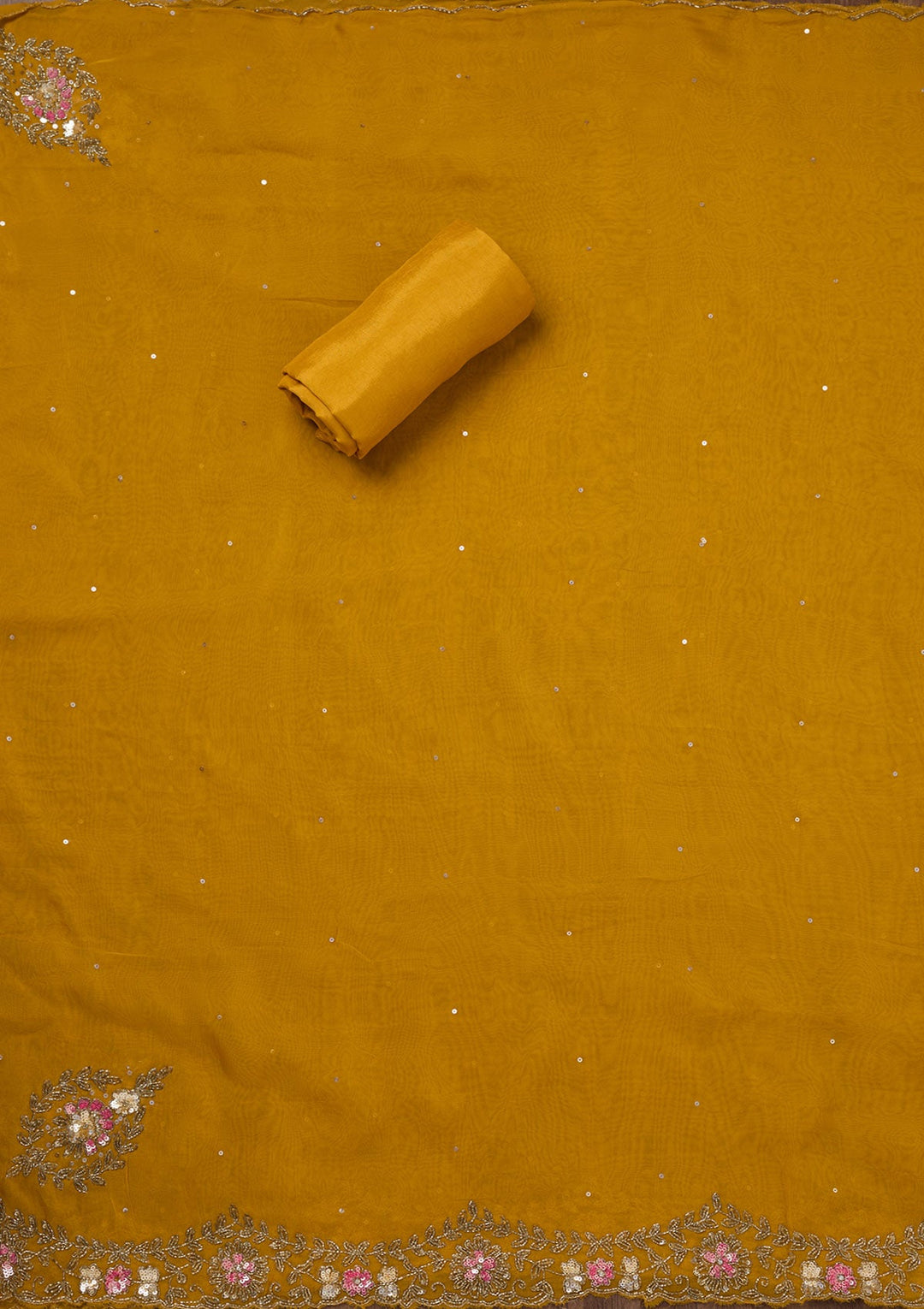 Mustard Stonework Tissue Unstitched Salwar Suit-Koskii