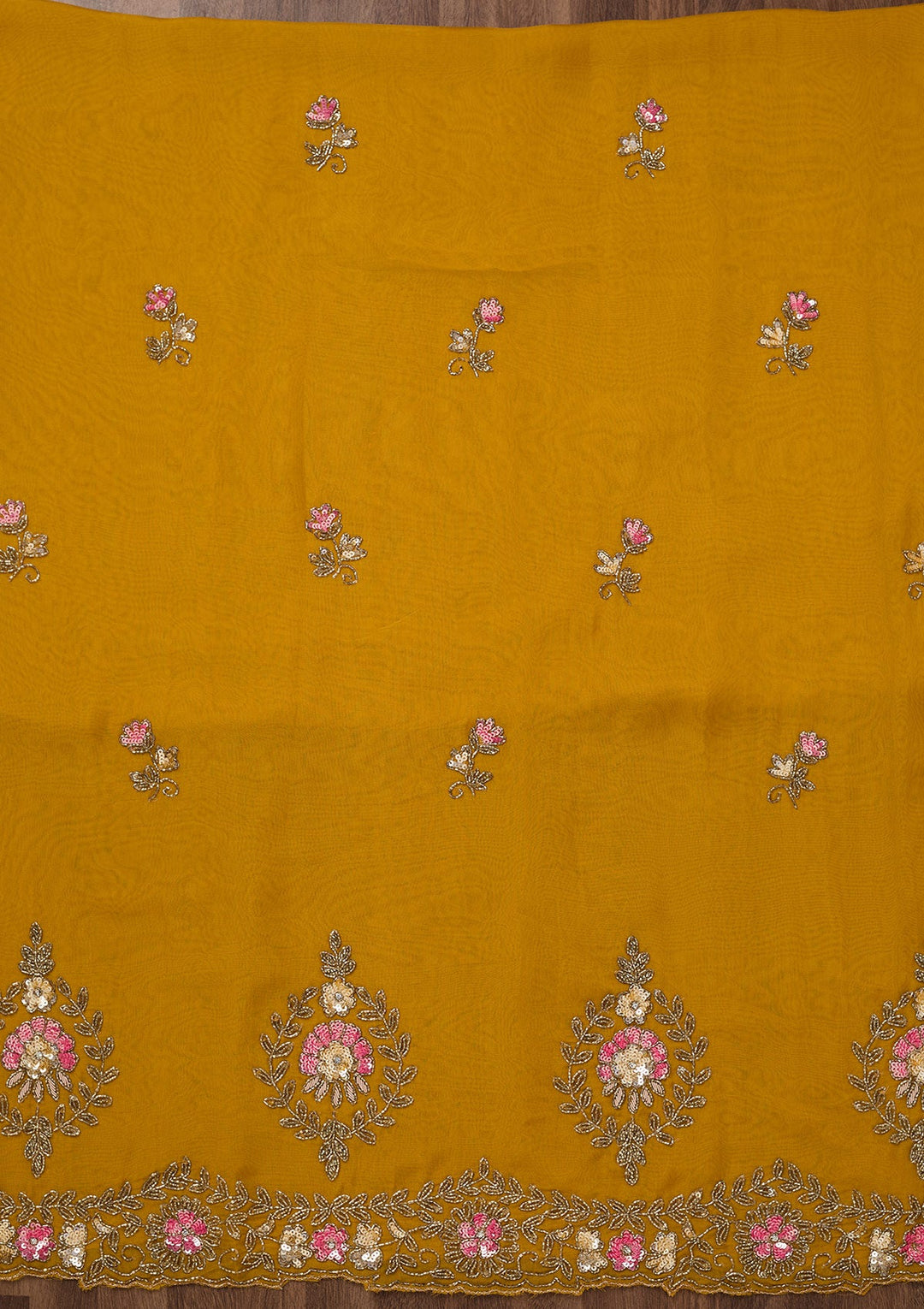 Mustard Stonework Tissue Unstitched Salwar Suit-Koskii