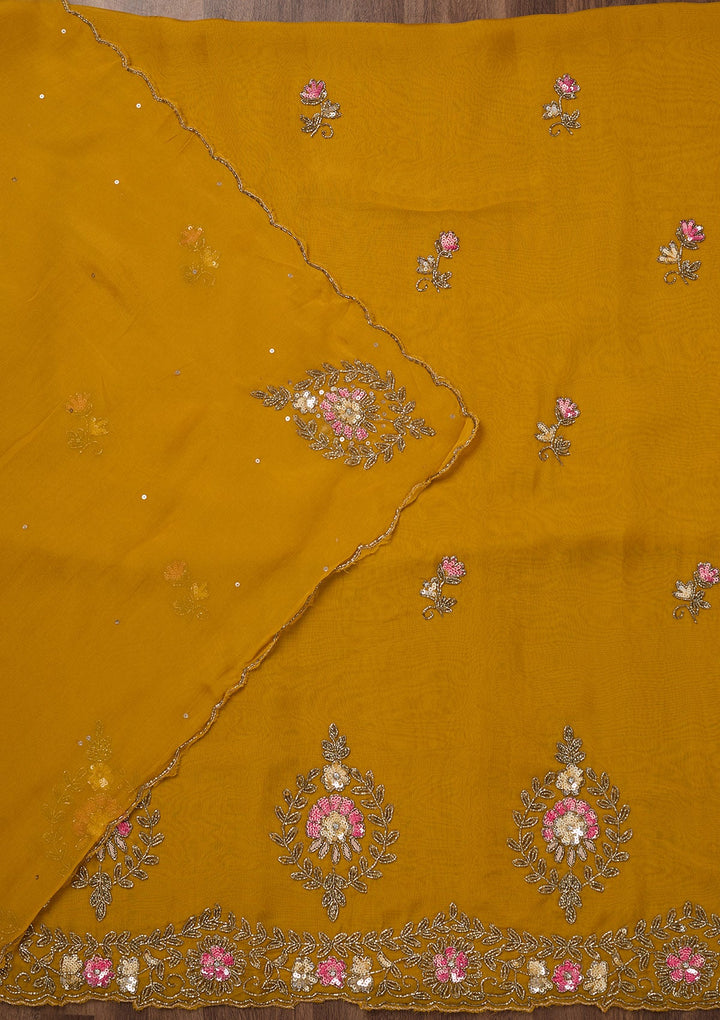 Mustard Stonework Tissue Unstitched Salwar Suit-Koskii