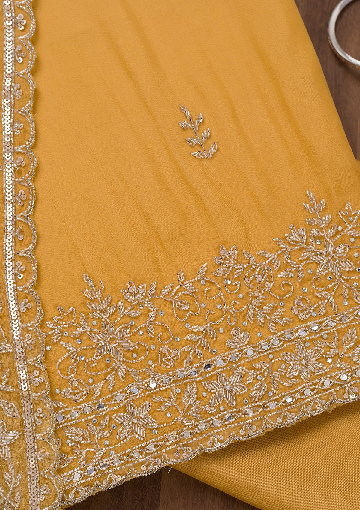 Mustard Stonework Tissue Unstitched Salwar Suit