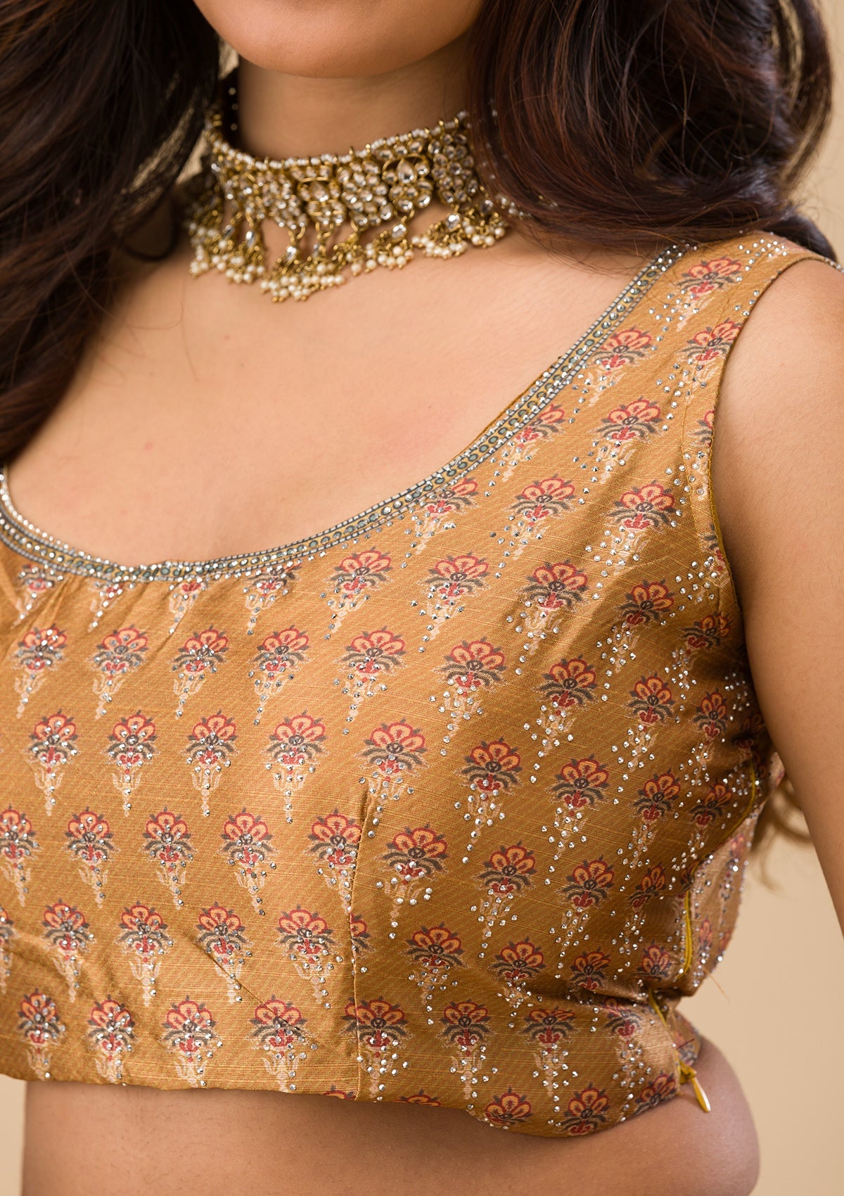 Mustard Swarovski Raw Silk Readymade Lehenga-Koskii