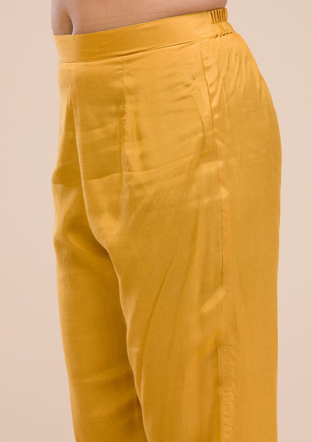 Mustard Threadwork Chanderi Readymade Salwar Suit-Koskii