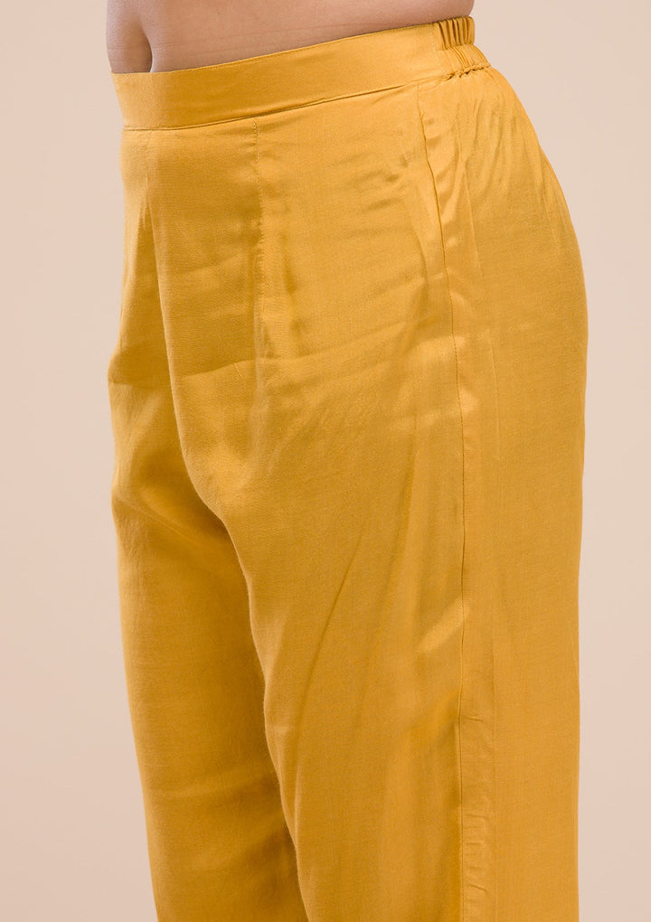 Mustard Threadwork Chanderi Readymade Salwar Suit-Koskii