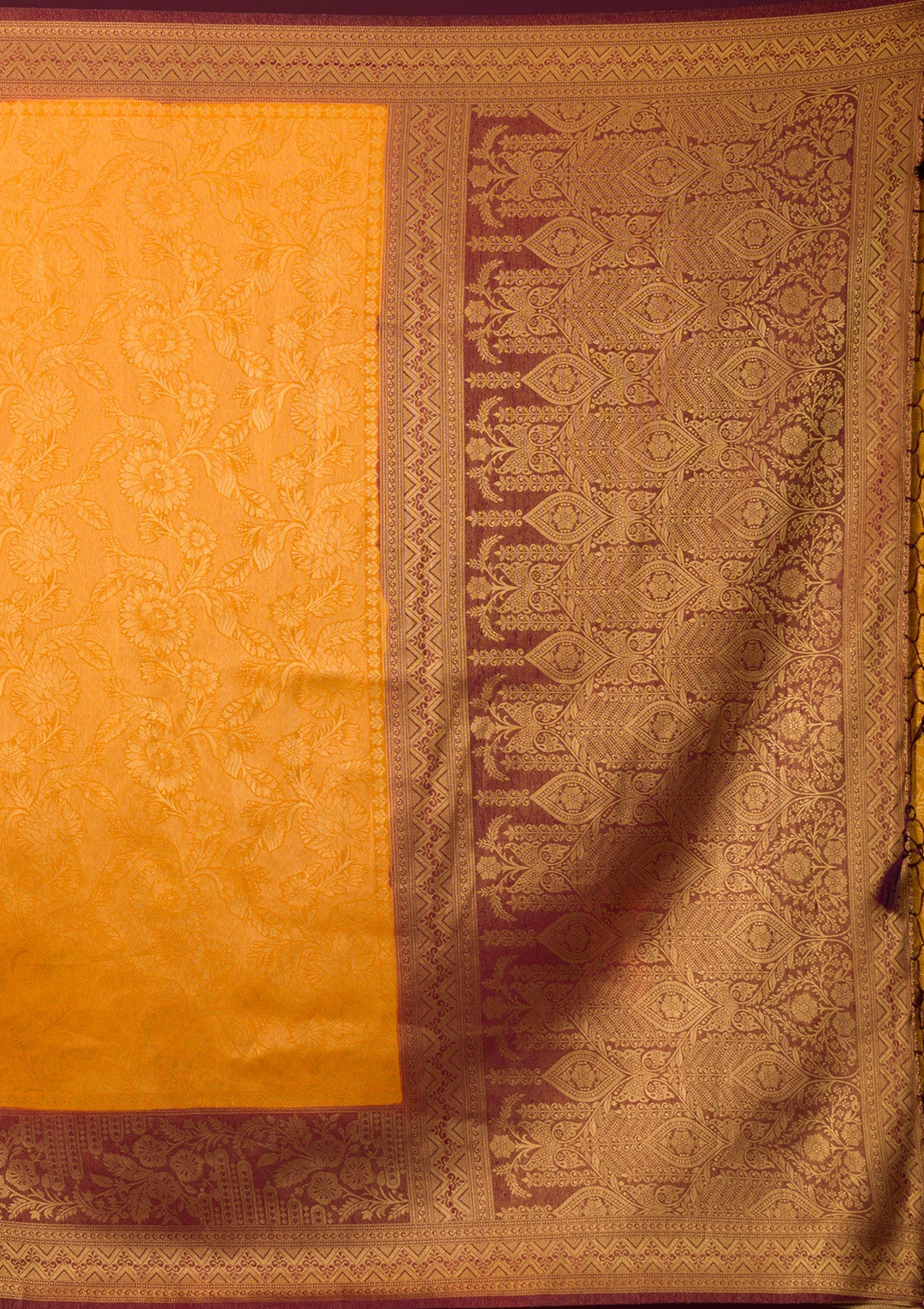 Mustard Threadwork Soft Silk Saree
