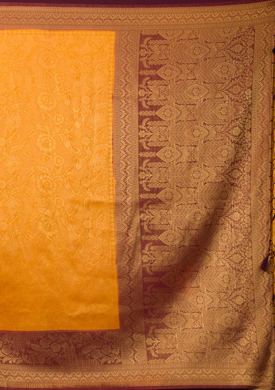 Mustard Threadwork Soft Silk Saree-Koskii